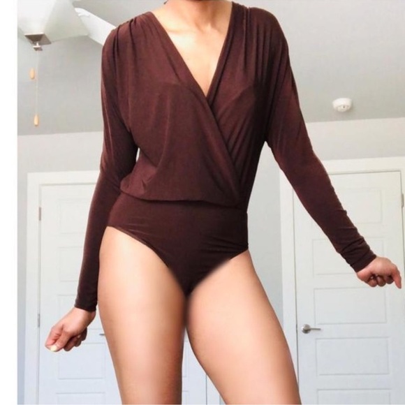 Lipsy Brown Wrap Bodysuit - Picture 6 of 14